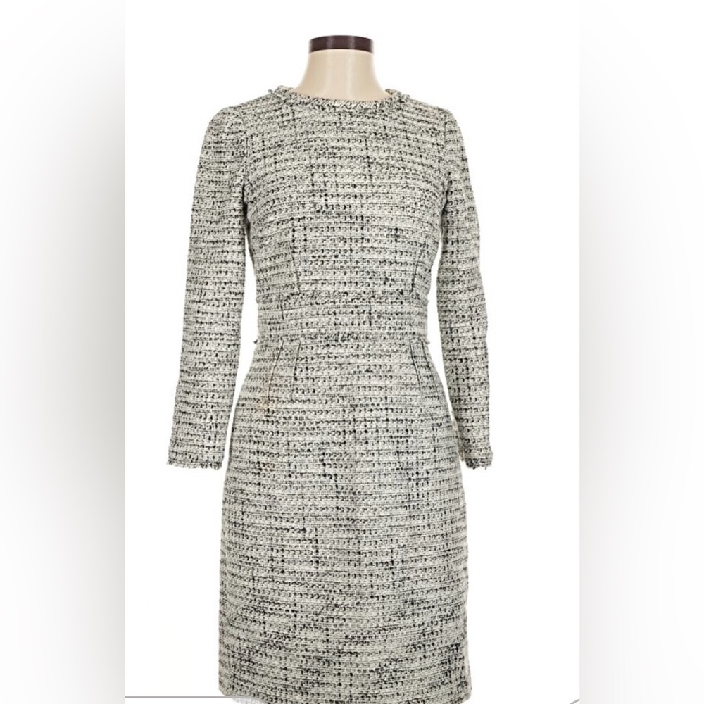 J. Crew Black and White Tweed Long Sleeve Dress